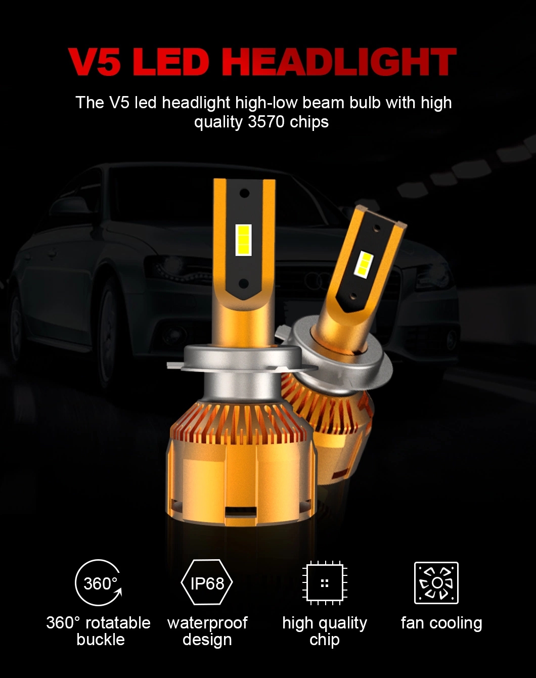 CREE LED Headlight H4 Hb2 High Low Beam LED Headlights Bulb