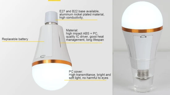 Оптовая торговля 5W 7W 9W 15W E27 SMD аккумуляторная аварийная интеллектуальная светодиодная лампа